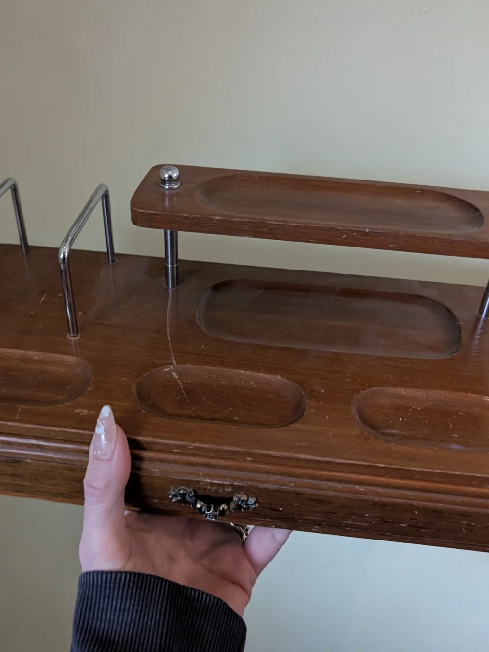 Wooden Desk Organizer with Raised Shelf and Drawer Jewelry Box - Picture 2 of 10